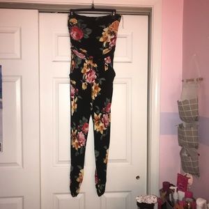 strapless floral jumpsuit